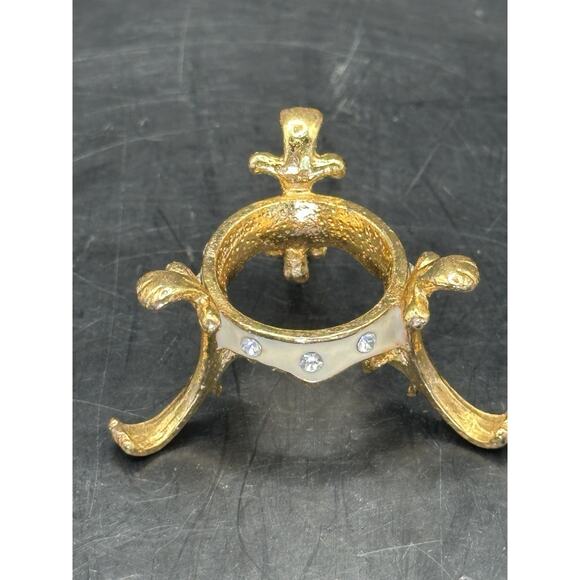 Harlequin Enameled Trinket Box Egg Shaped Black White Crystals w/ Stand - Picture 4 of 10